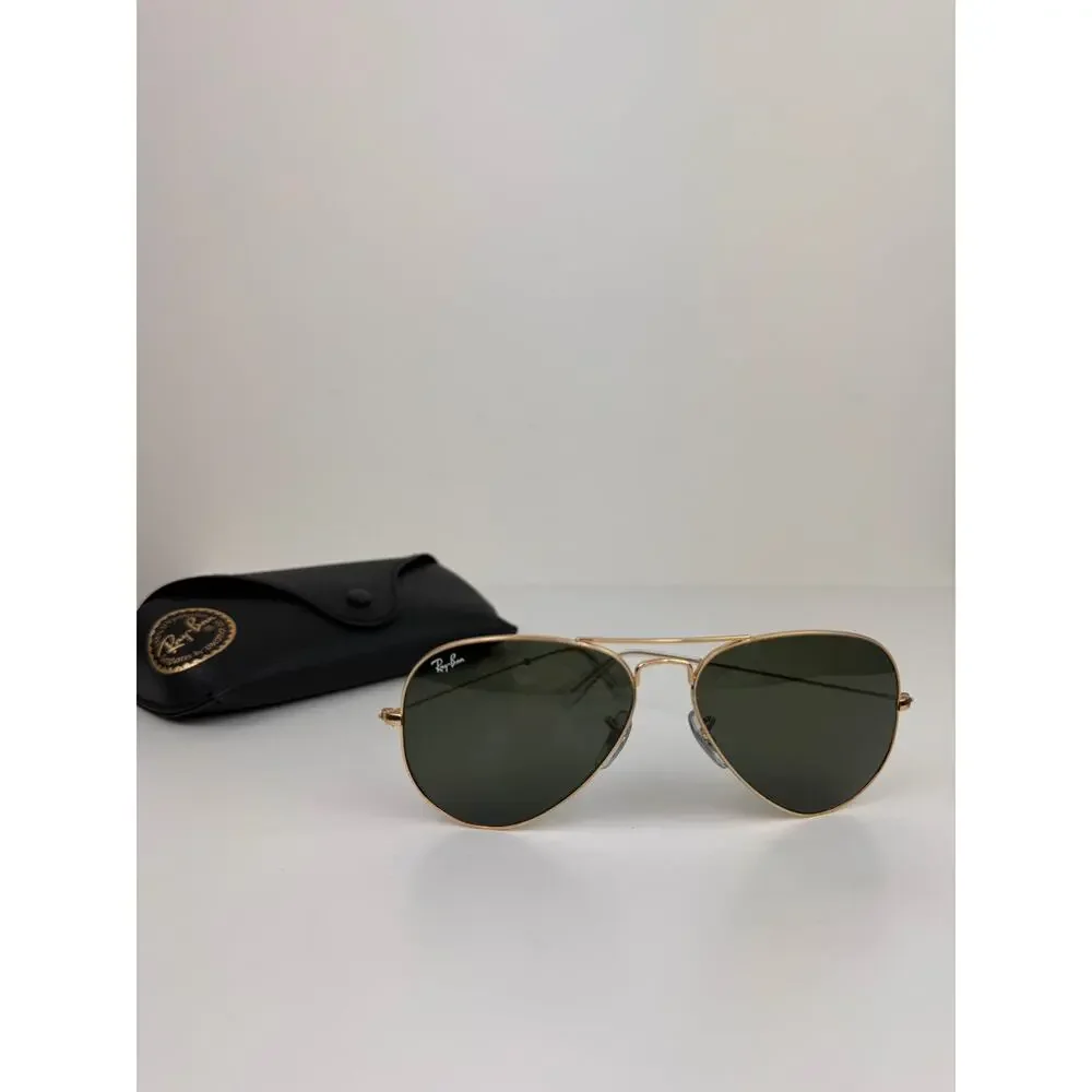 Ray-Ban RB3025 Polished Gold Metal Frame Green Lens Aviator Classic Sunglasses